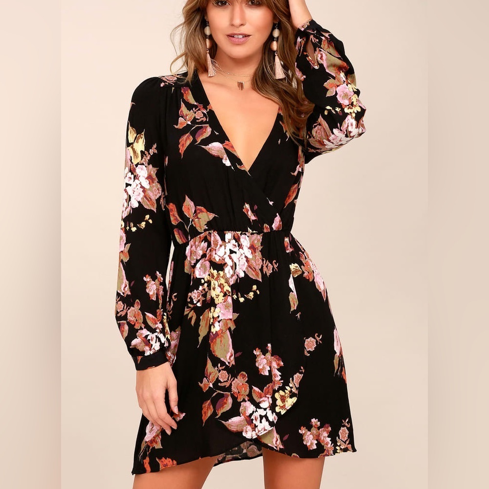 Lulu's Black Floral Mini Dress